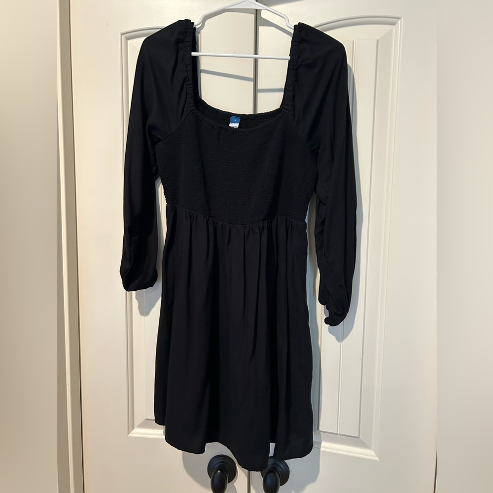 Old Navy Black Smocked Sundress with Bishop Sleeves